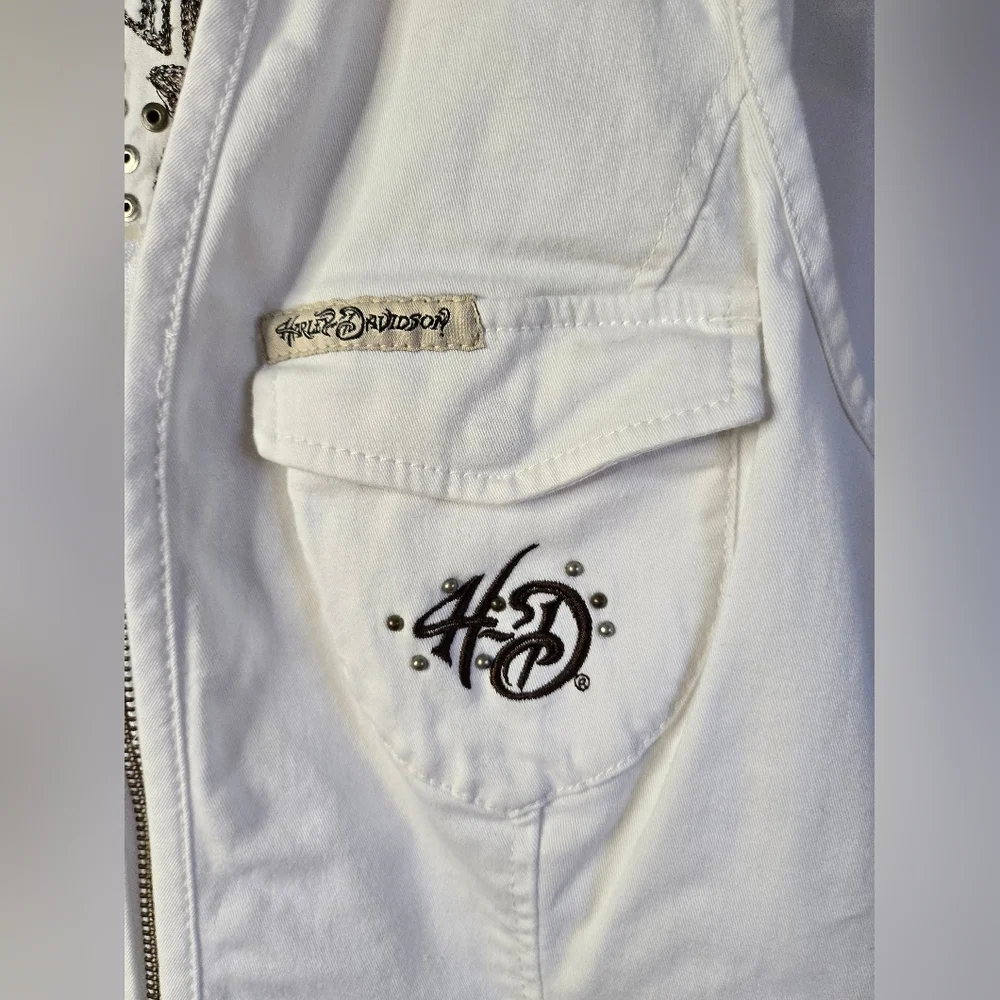 Harley-Davidson White Lace-Up Corset Vest Size Medium – Embroidered Eagle Logo - Picture 2 of 9